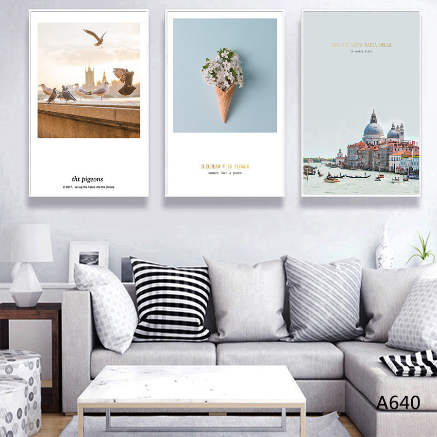 Black and White Building Triptych Canvas Wall Art - Nordic Style, Multiple Sizes