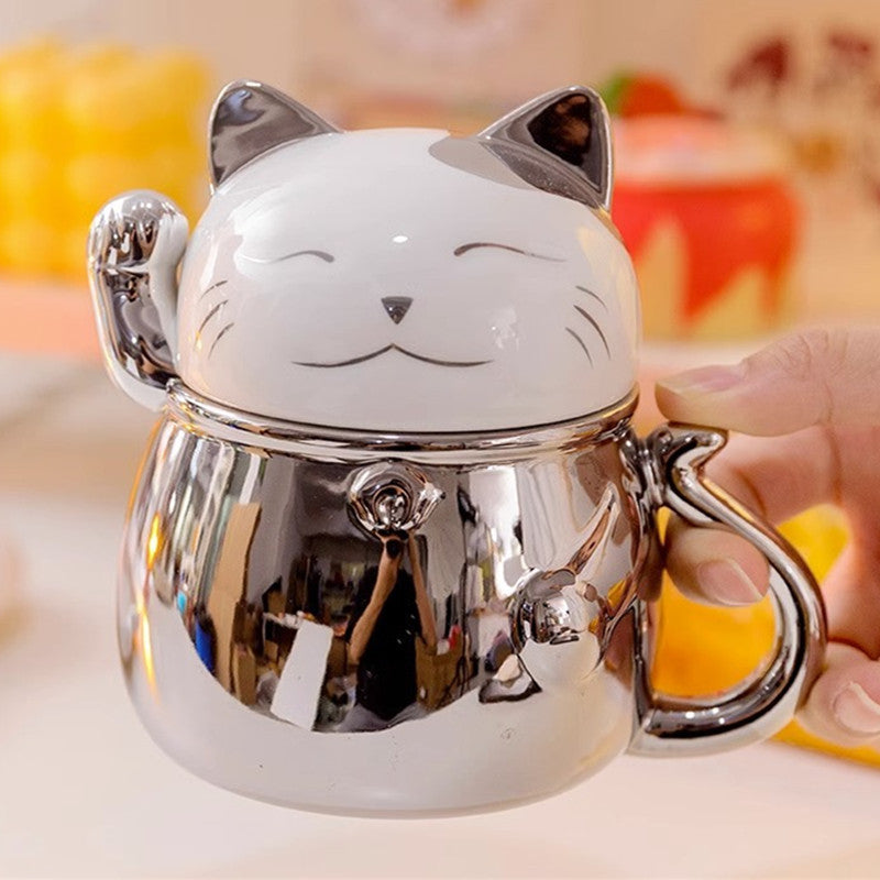 Lucky Cat Ceramic Coffee Cup 380ml - Modern Design Tea Mug