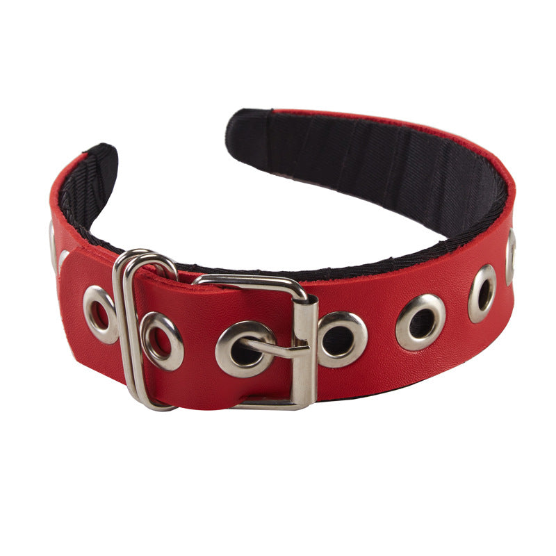 Punk Handcrafted PU Leather Headband with Goth Hardware