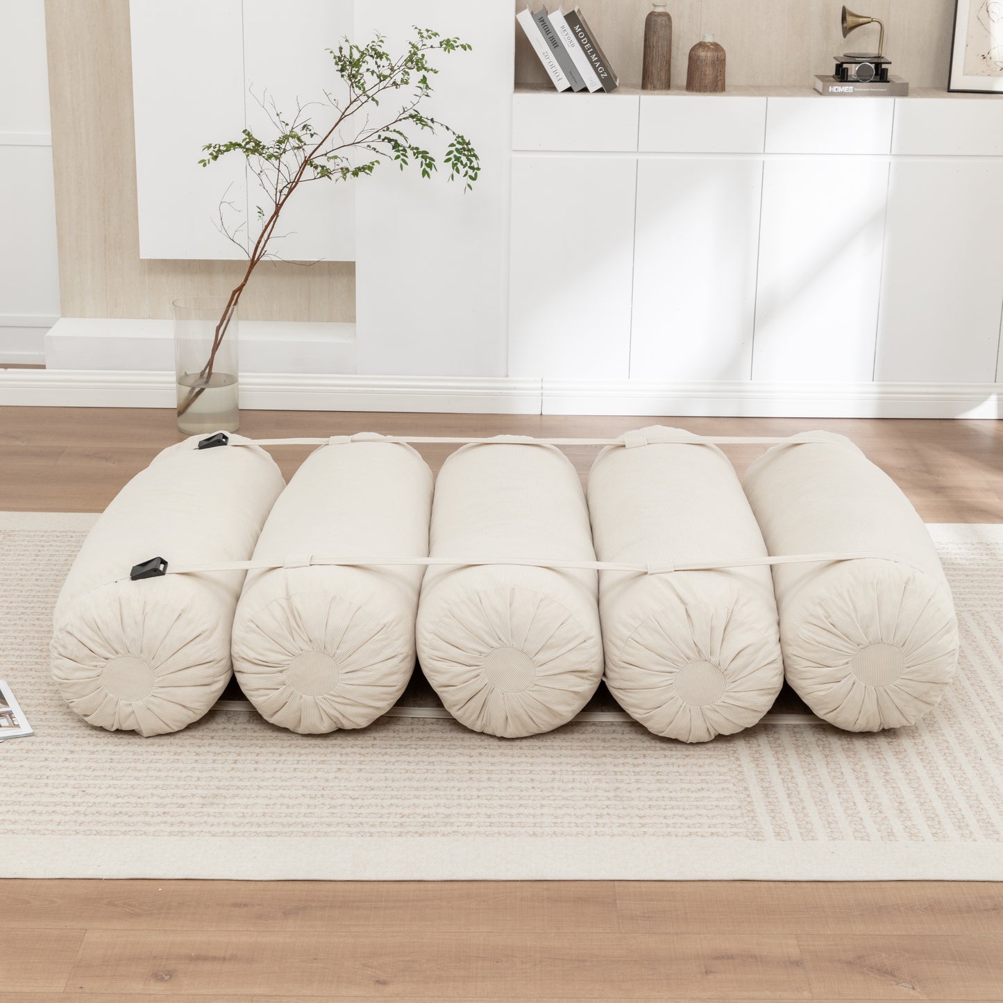 Adjustable Corduroy Floor Sofa - Beige Multi-Person Lounger