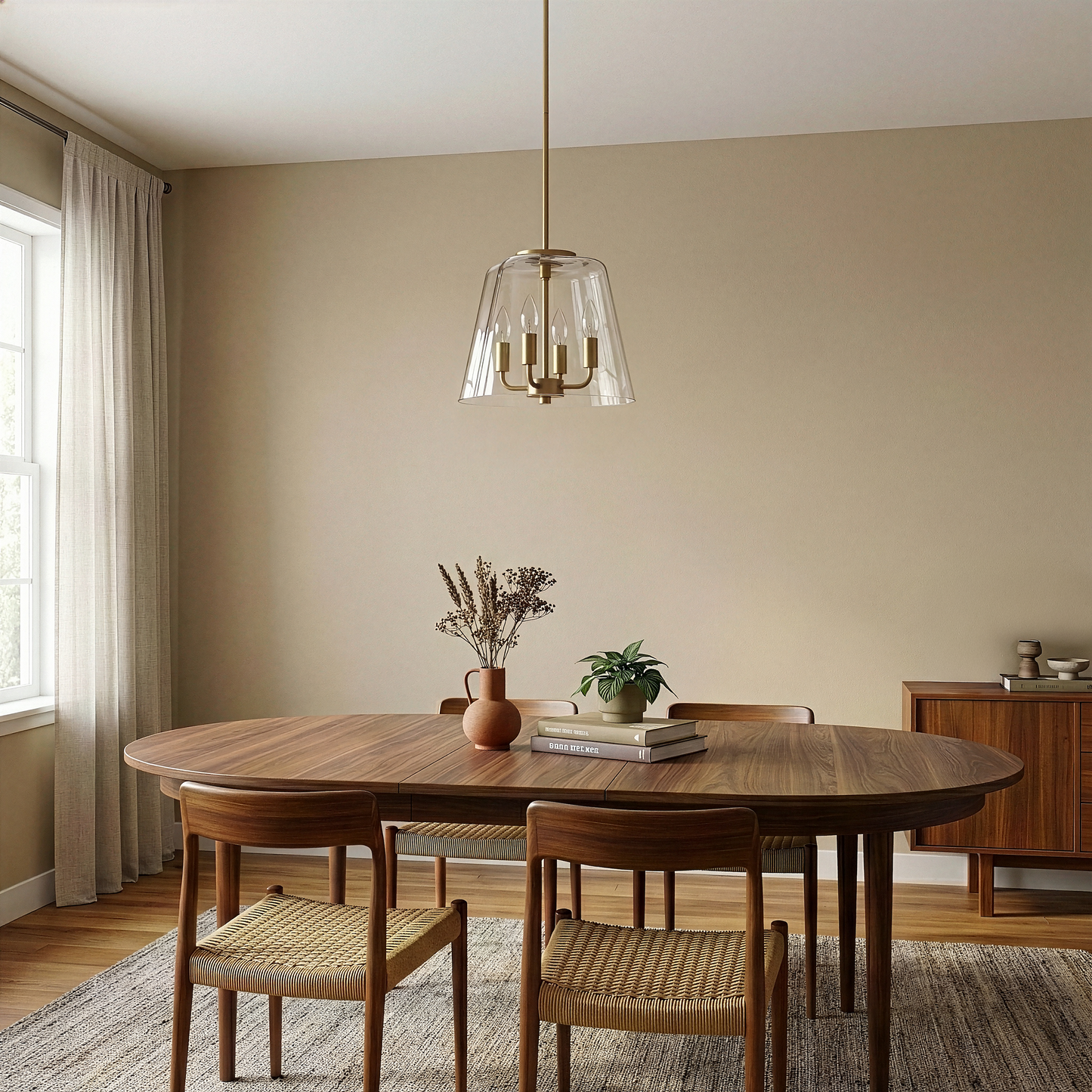 Soiree Four Candle Lights Pendant With Clear Glass - Satin Brass