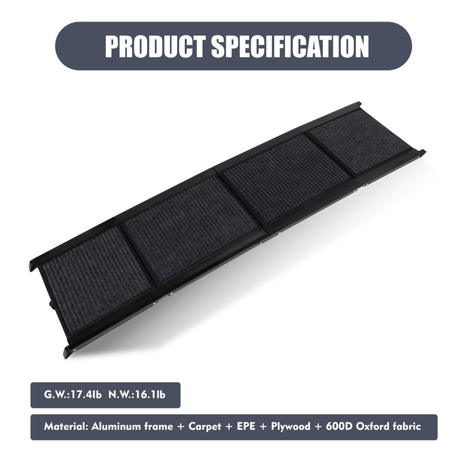 Large Folding Dog Ramp for Car SUV Truck - Non-Slip Aluminum Pet Steps 65in