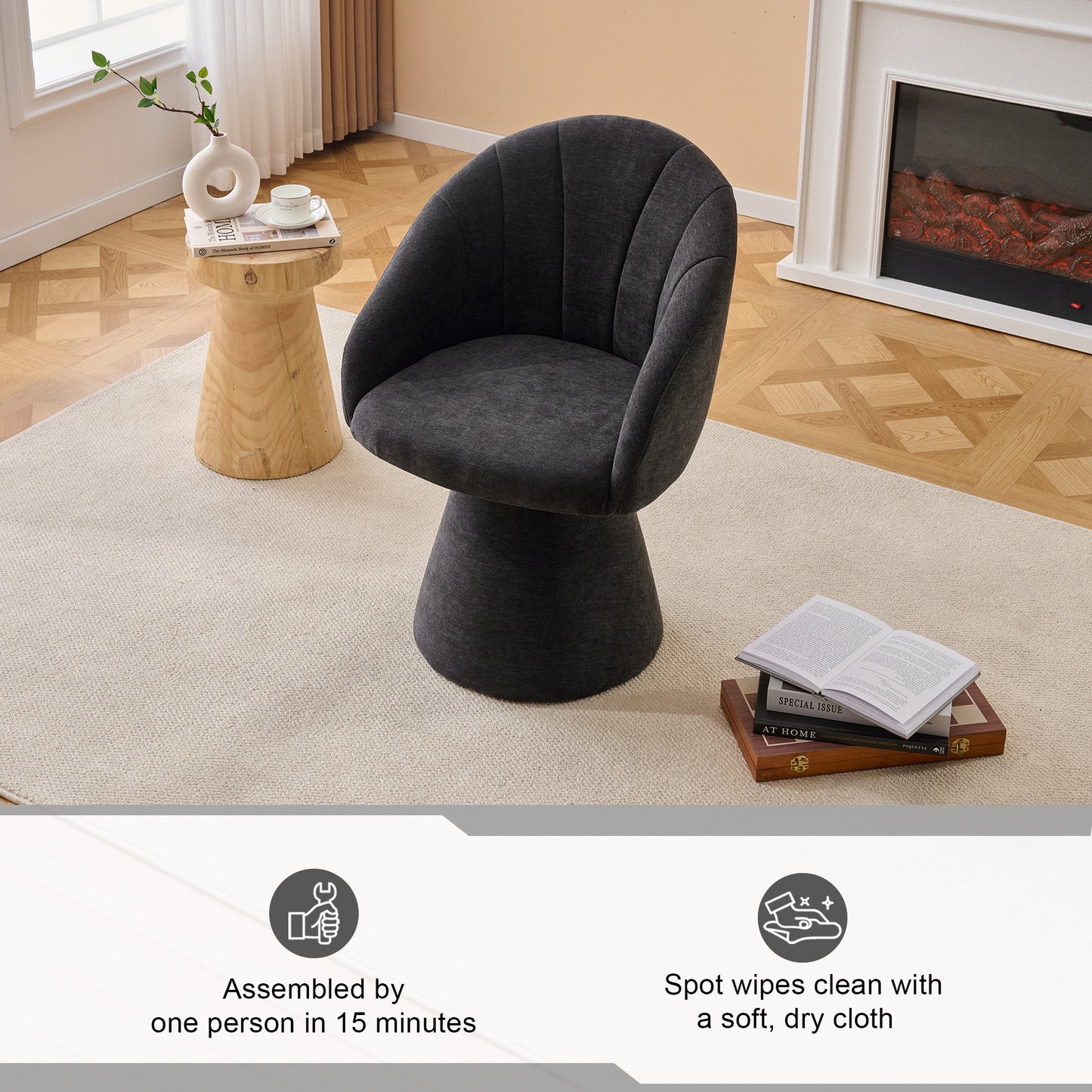 Chenille Fabric Swivel Accent Armchair - Gray Vanity Chair