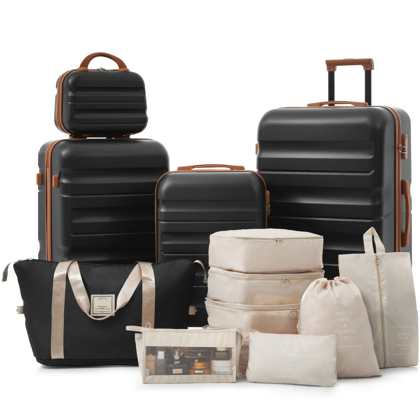 Durable Hardshell ABS Luggage Set - Lightweight Suitcases with Spinner Wheels - Black