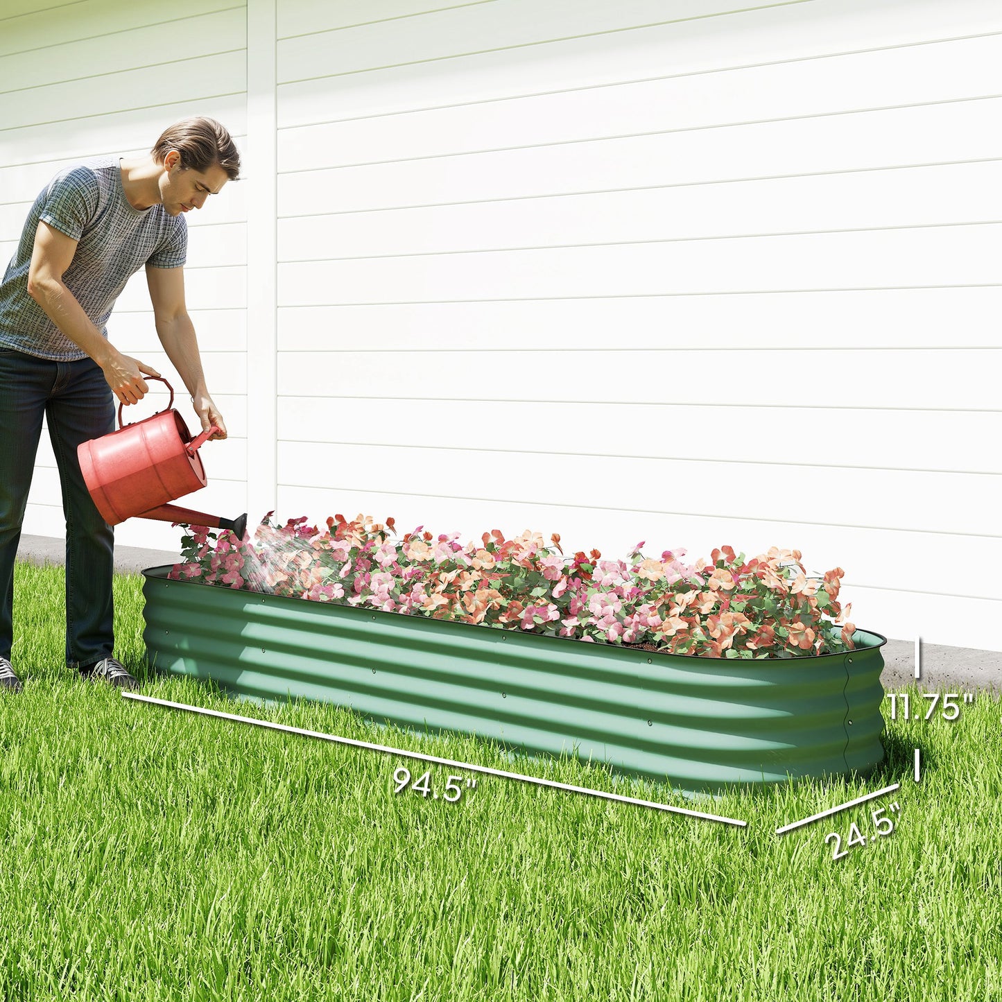 Galvanized Raised Garden Bed Kit - Green Metal Planter Box with Safety Edging, 7.9 x 2 x 1 ft
