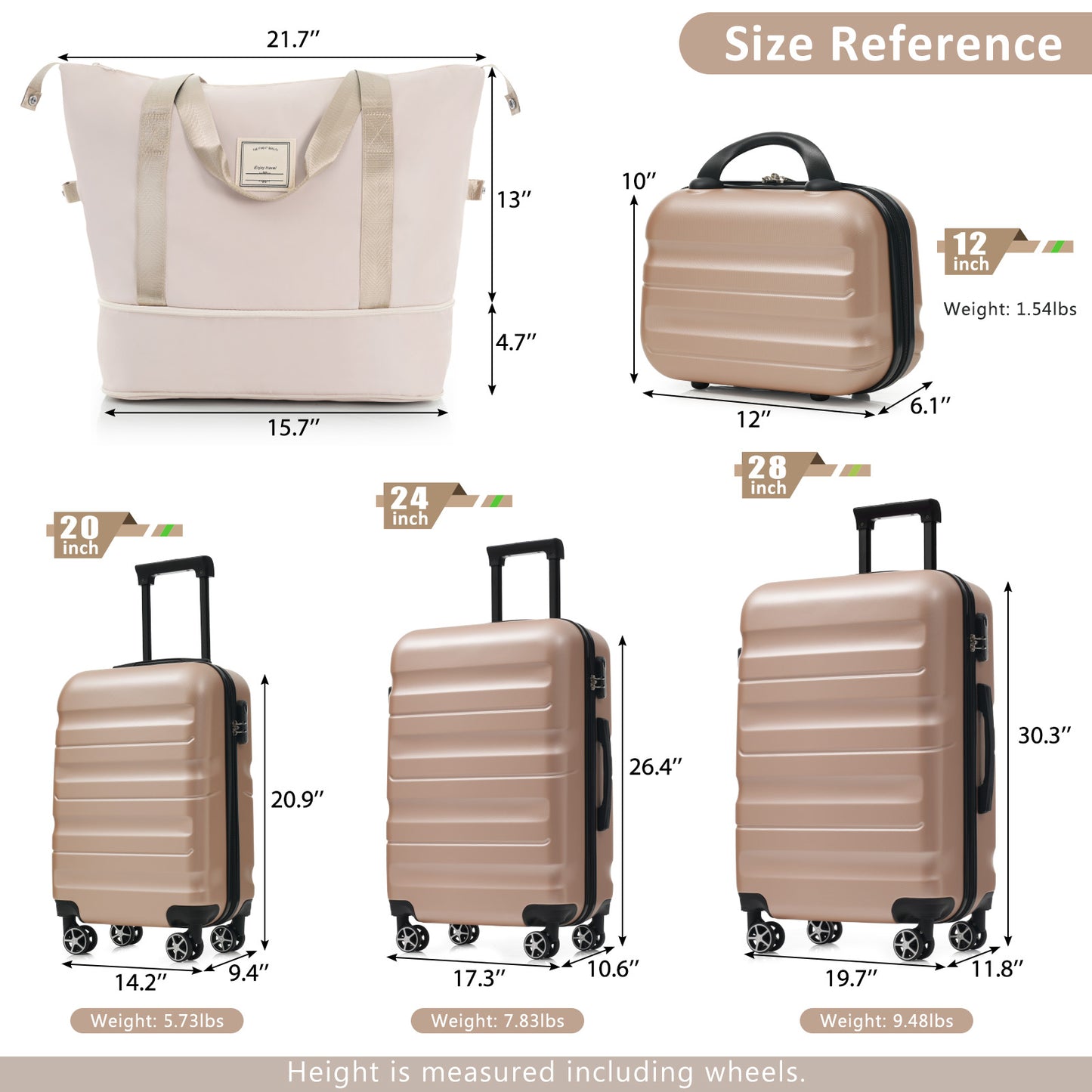 Lightweight Hardshell ABS Luggage Set - Champagne Carry-On & Check-In
