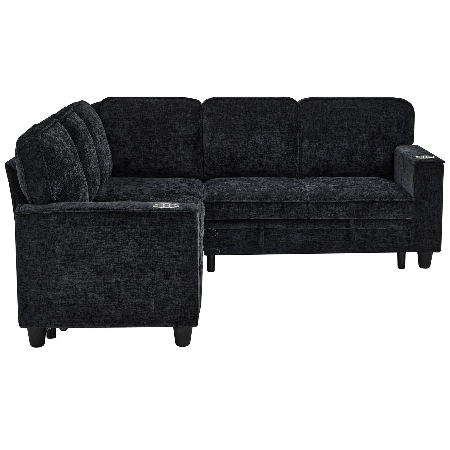 L-Shaped Sofa Bed with Storage & USB Ports - Charcoal Grey