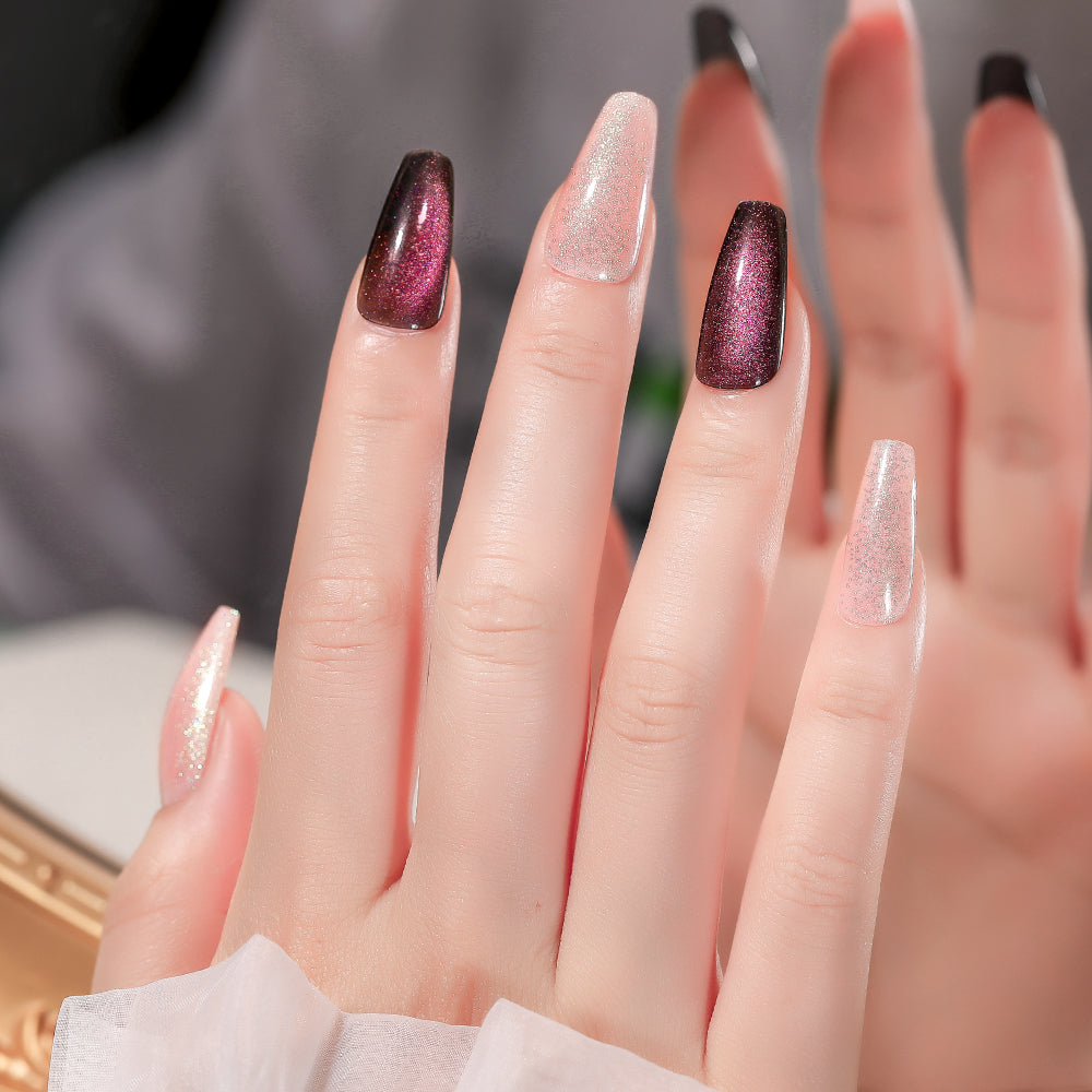 Smoke Purple Starry Sky Nail Patches - 24pcs with Jelly Glue
