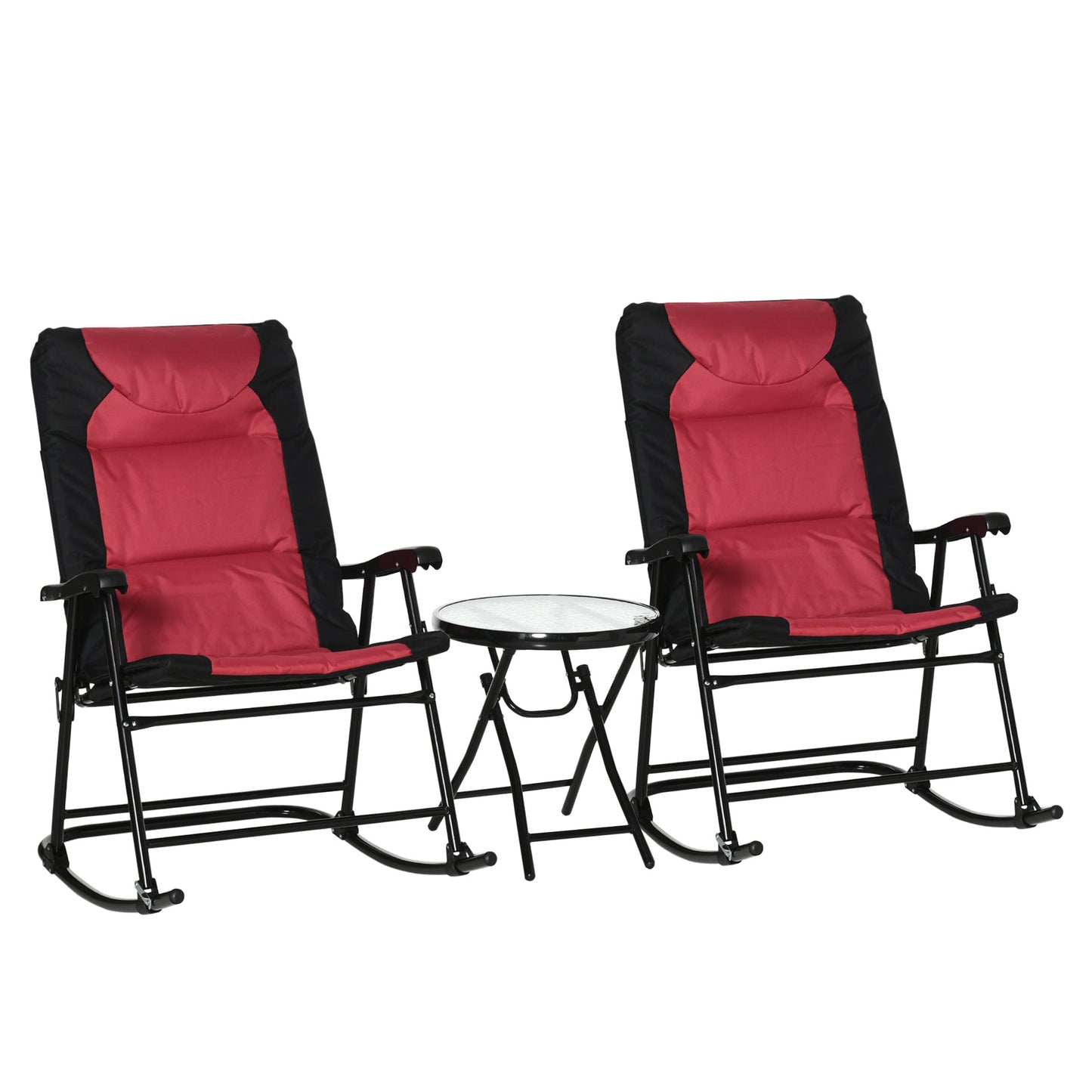 3-Piece Outdoor Bistro Set with Folding Rocking Chairs - Red