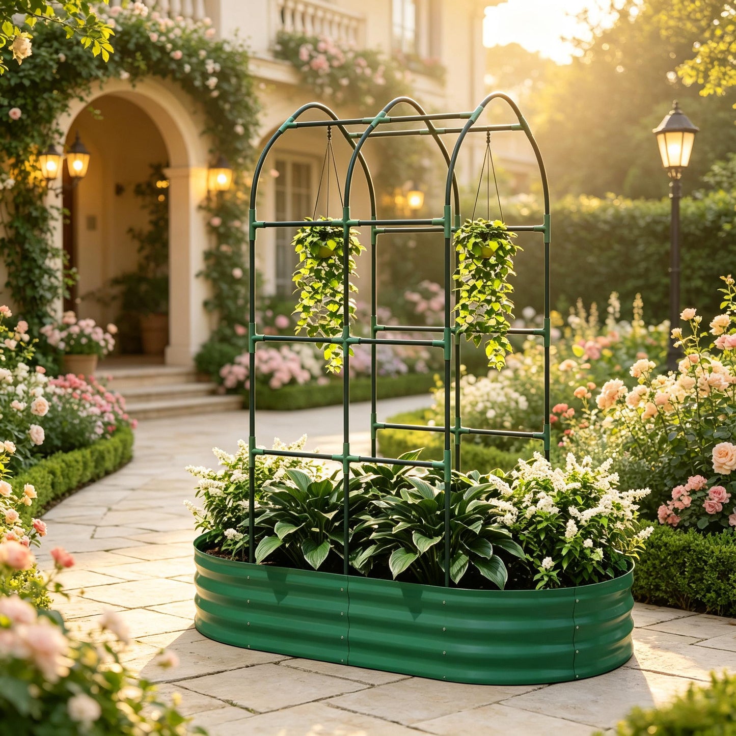 Galvanized Metal Raised Garden Bed with Trellis - 5' x 3'