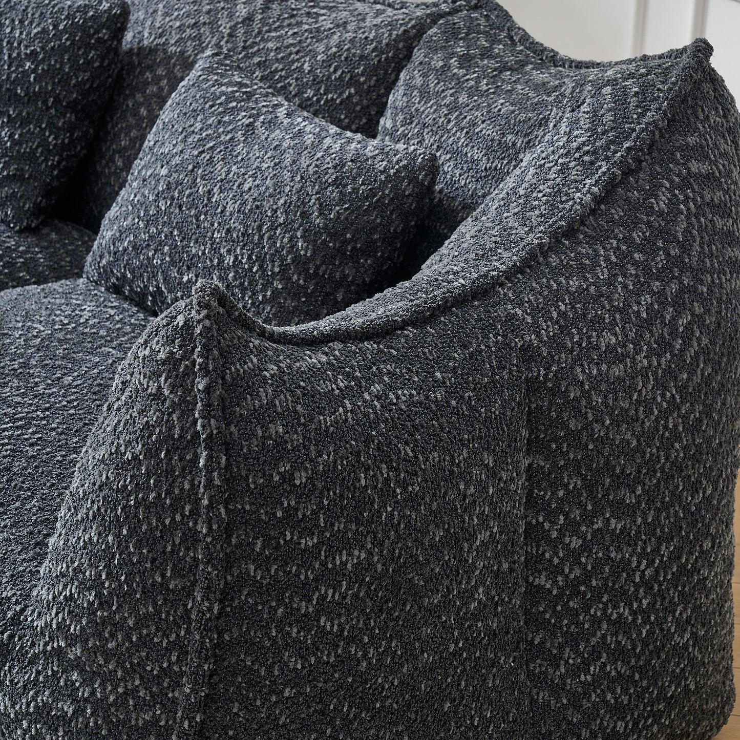 Comfortable Square Beanbag Chair for Two - Black Chenille
