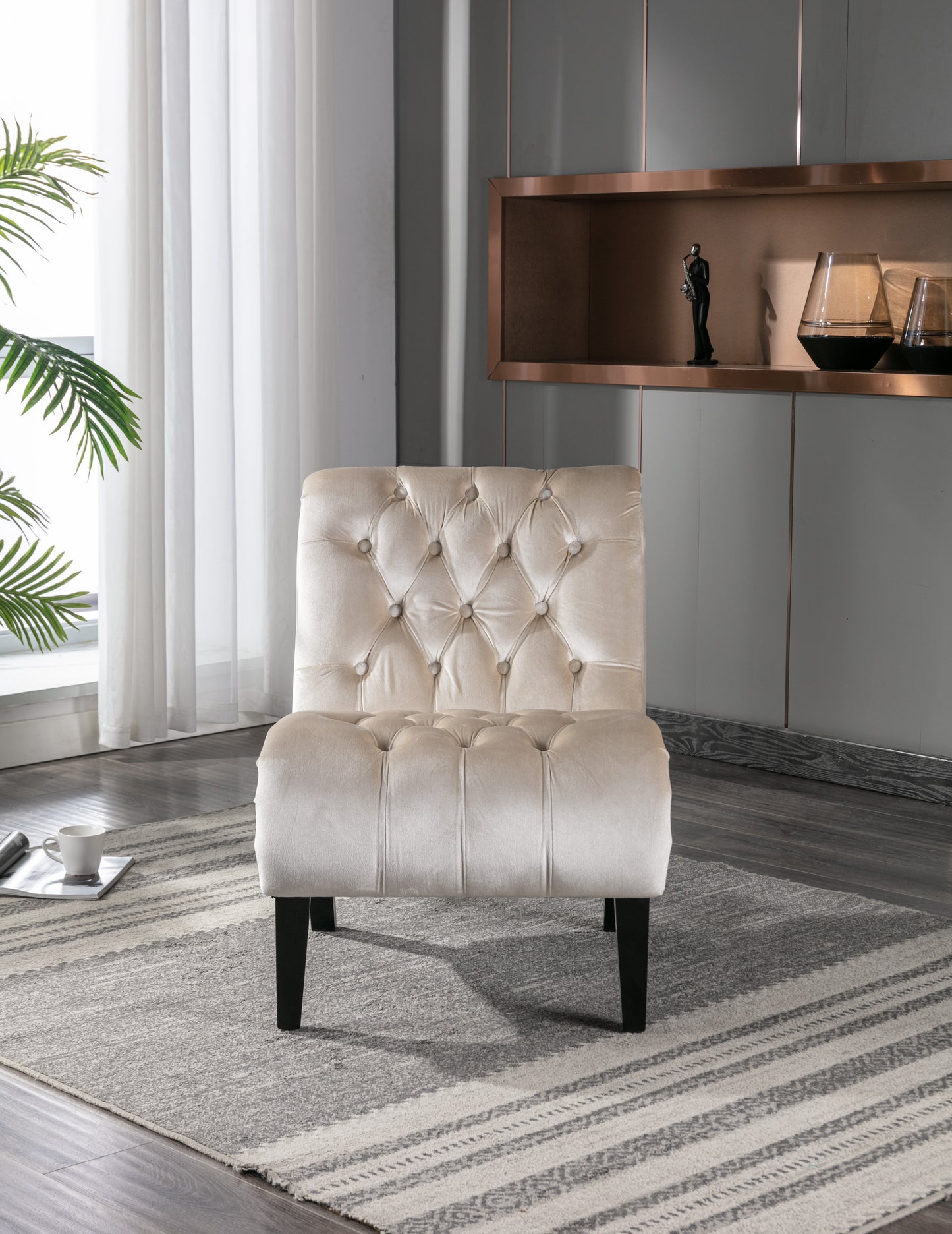 Modern Velvet Armless Accent Chair - Beige Upholstered