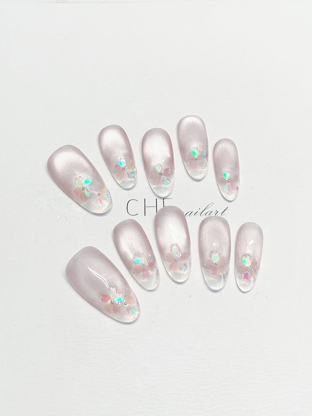 Handmade Custom Nail Art Kit with Cat Eye Oval Ice Fluorescent Effects