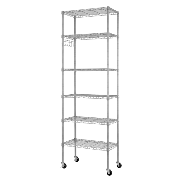 6-Tier Adjustable Iron Display Rack with Hooks & Wheels