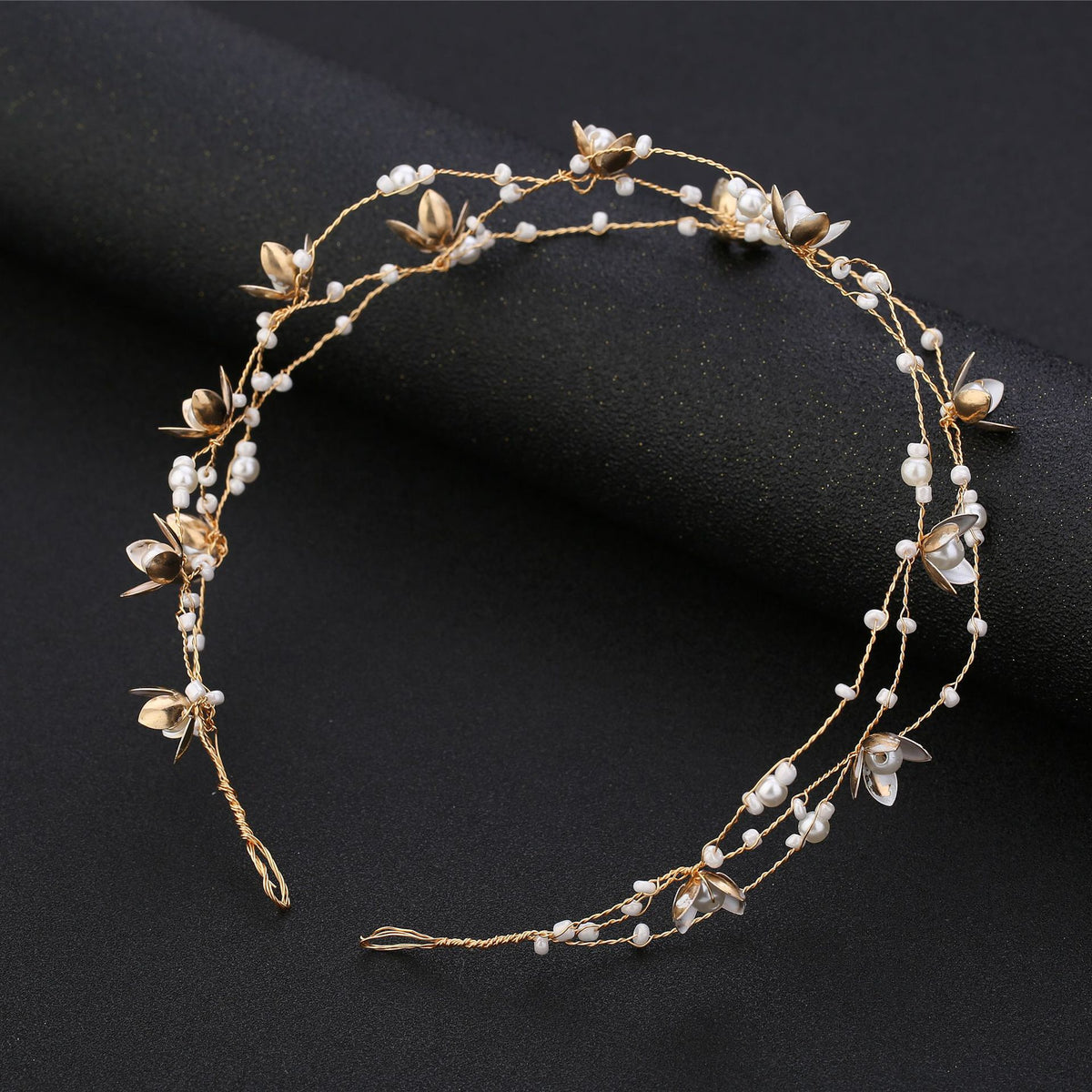 Elegant Bridal Flower Beaded Hair Band - Korean Handmade Headpiece for Women