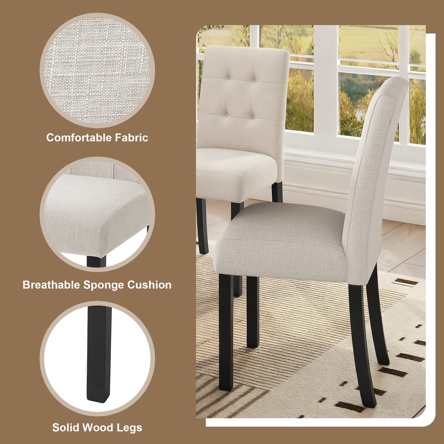 4 Piece Modern Tufted Dining Chair, Rustic Linen Upholstered With