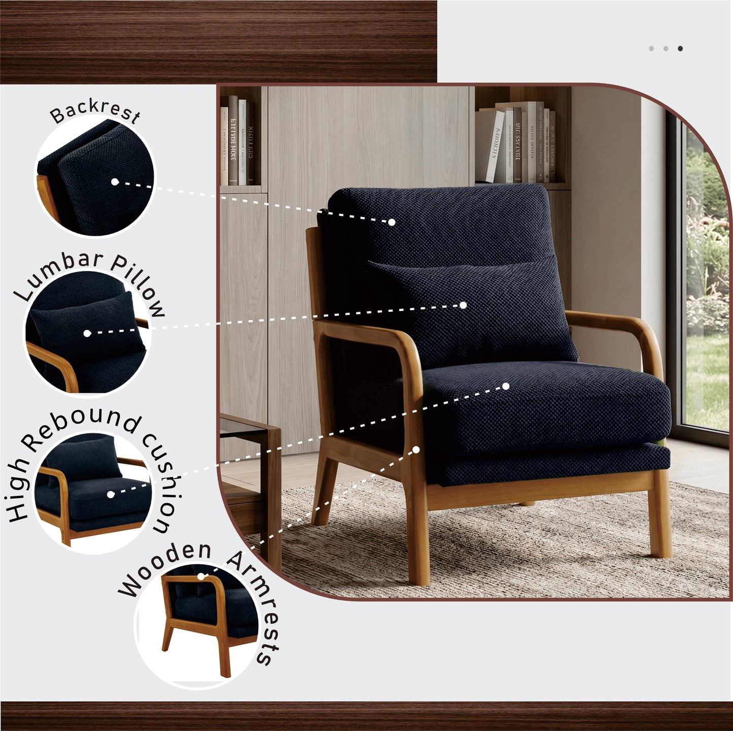 Mid-Century Modern Wooden Lounge Chair - Black Fabric