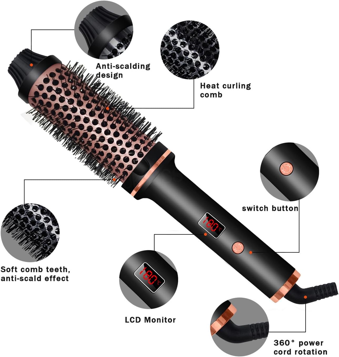 1.5-Inch Ionic Hot Air Curling Brush - Ceramic Thermal Volumizing Styler
