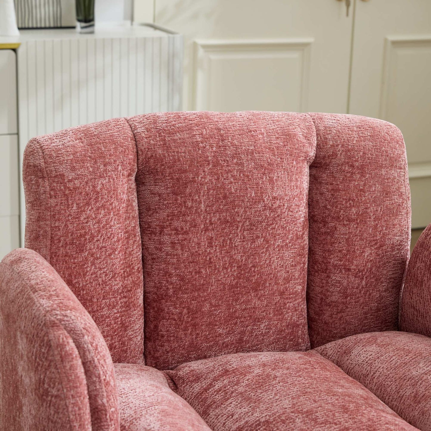 Chenille Swivel Office Chair - Adjustable Height & Armrests, Blush Pink