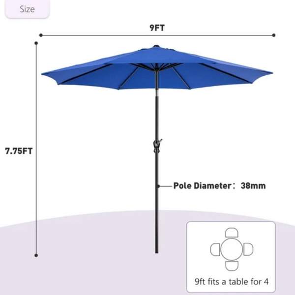 9FT Outdoor Market Patio Umbrella with Polyester Canopy, Iron Frame, UV & Waterproof
