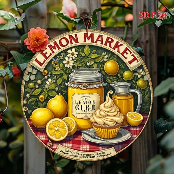 Vintage Lemon Tin Sign - 20x20cm Metal Wall Art