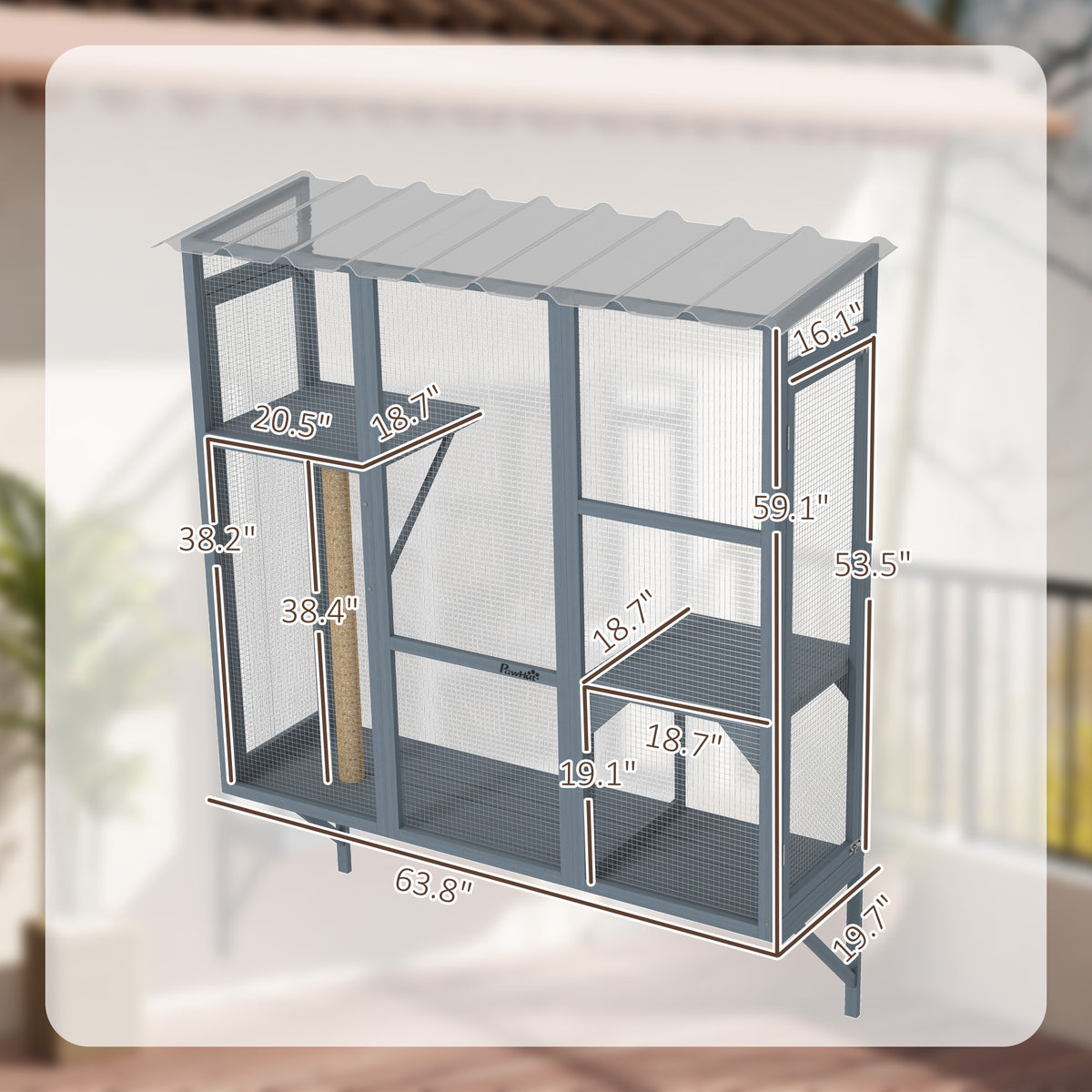Outdoor Cat Enclosure Catio with Jumping Platforms & Scratching Post for 2-3 Cats - Gray