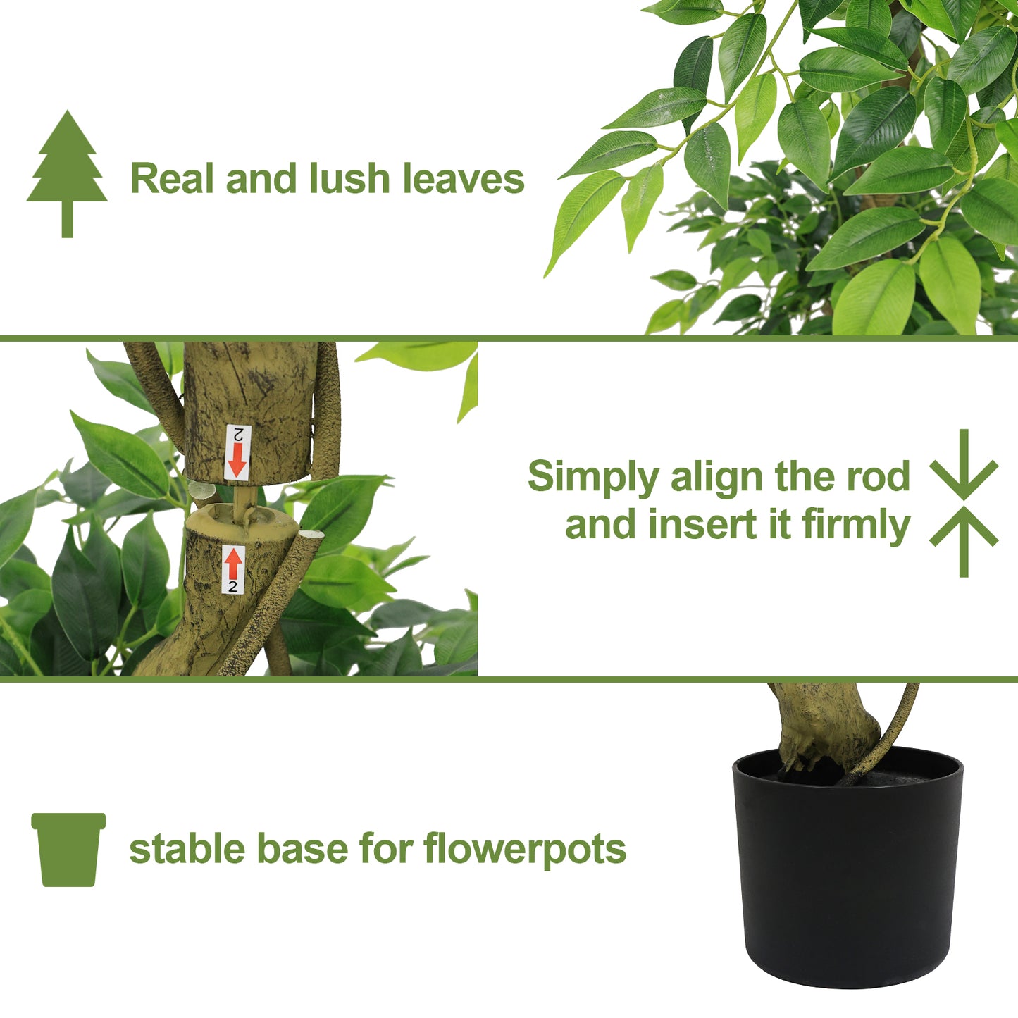 6FT Artificial Ficus Tree with Pot - Lifelike Green Decor