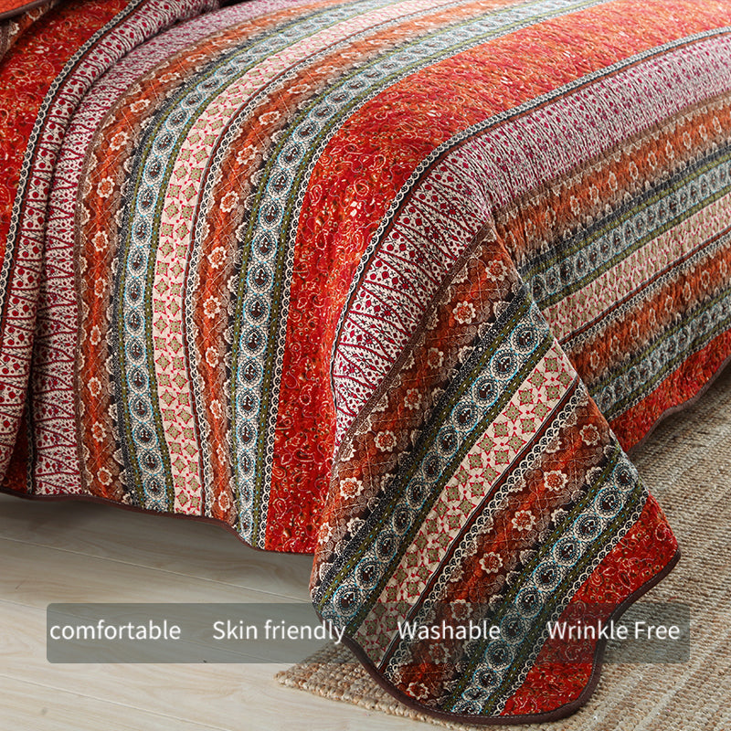 Bohemian Reversible Cotton Quilt Bedspread Set - All Season Lightweight Bedding