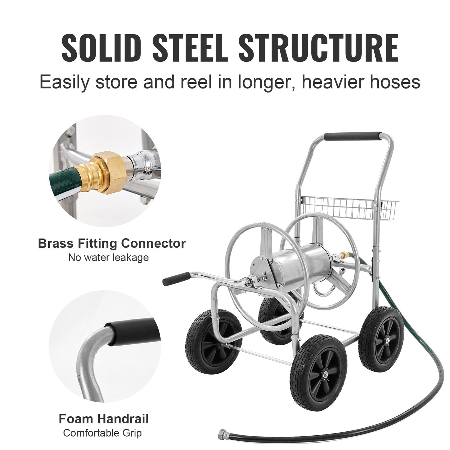Garden Hose Reel Cart with 250 Ft Capacity, Heavy Duty Steel, Mobile Water Hose Storage