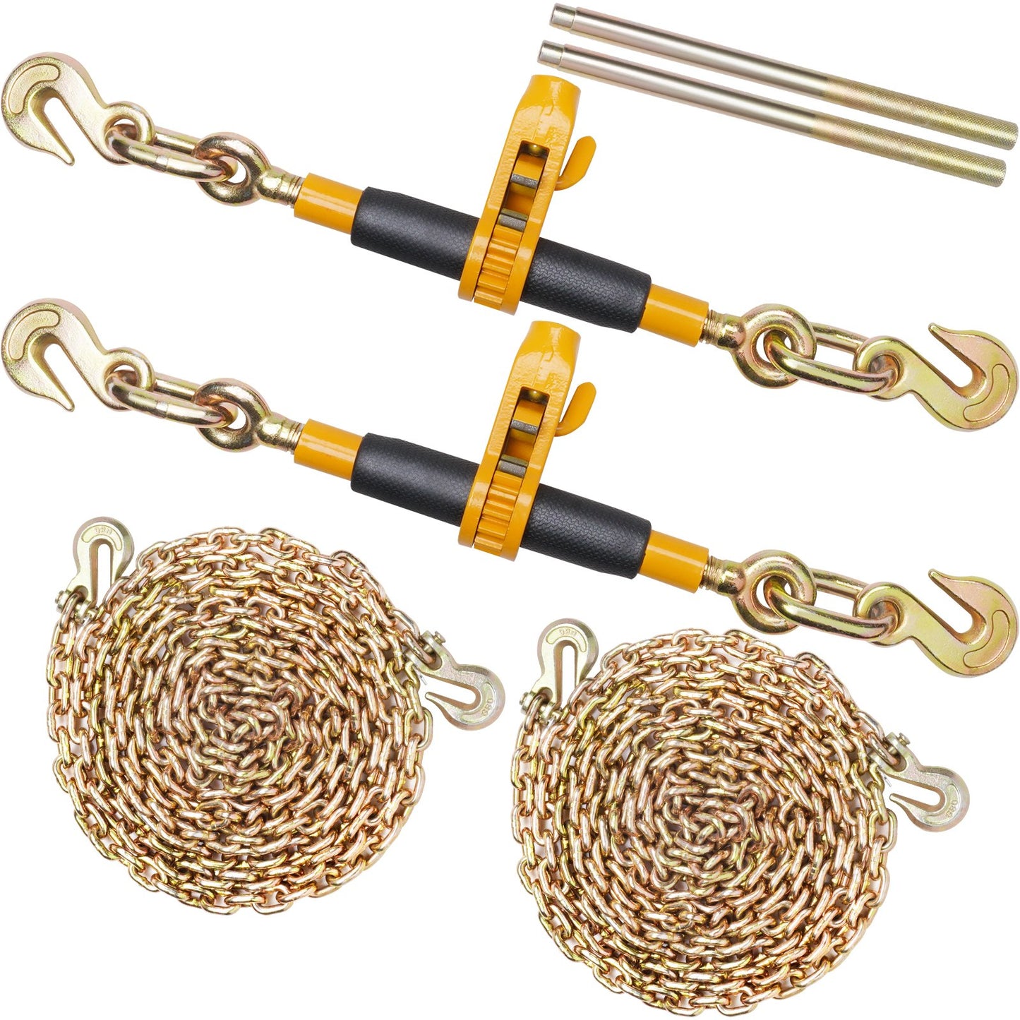Heavy Duty Ratchet Chain Binder with G80 Chains 7,100 lbs Load Limit - Yellow
