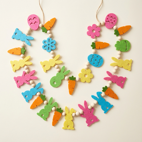 Felt Easter Garland Banner - Colorful Bunny, Carrot & Egg Decor