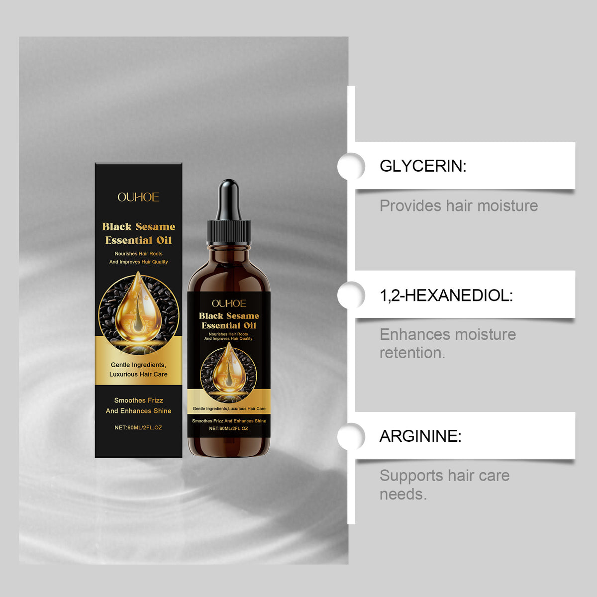 Black Sesame Hair Oil - 60ml Natural Hair Treatment for Dry & Damaged Hair