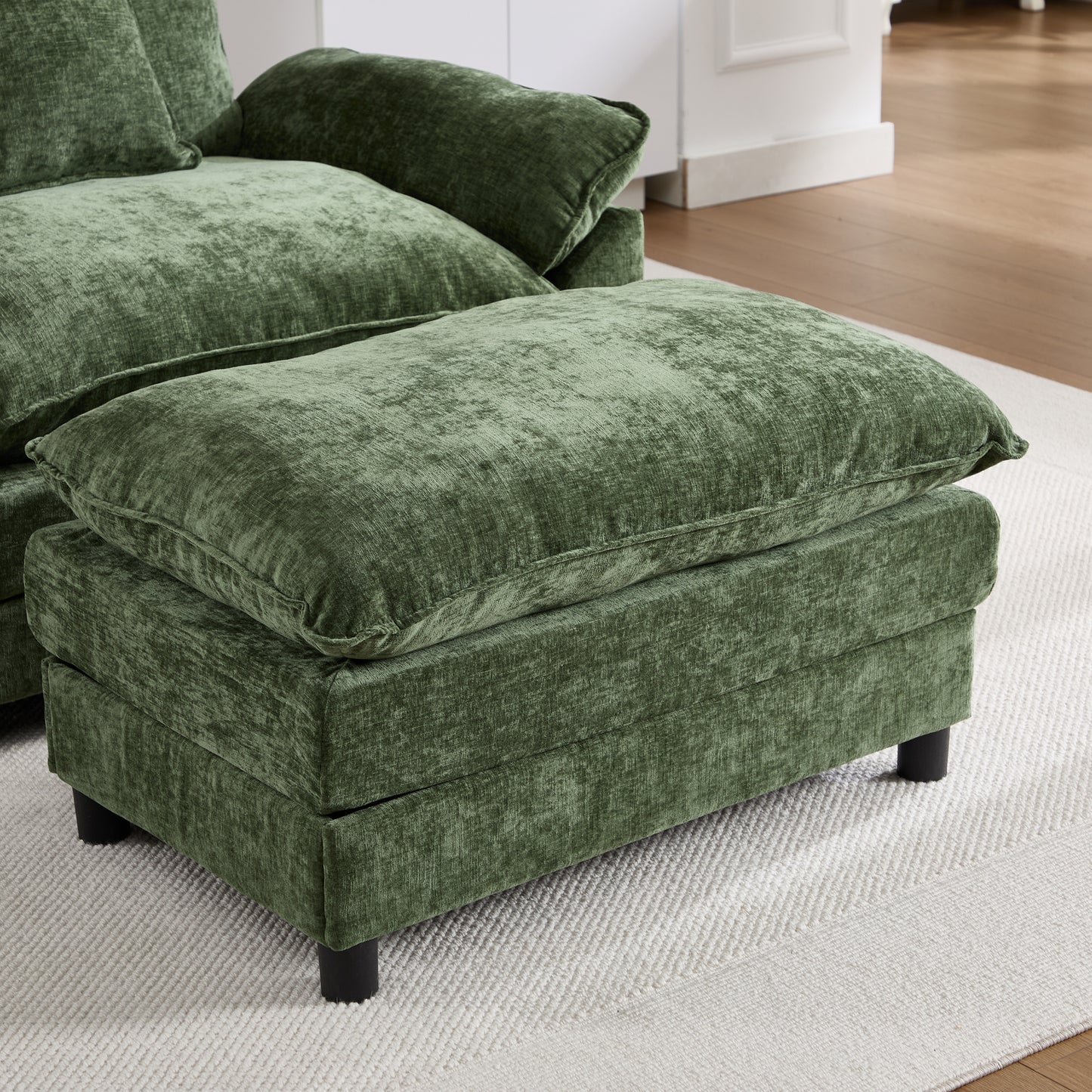 Modern Accent Chair with Ottoman - Green Chenille Upholstered Armchair