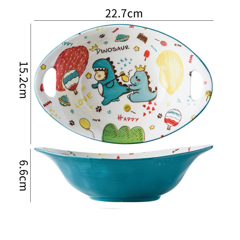 Cartoon Ceramic Dish Set with Dinosaur Pattern - Kitchen Tableware Collection