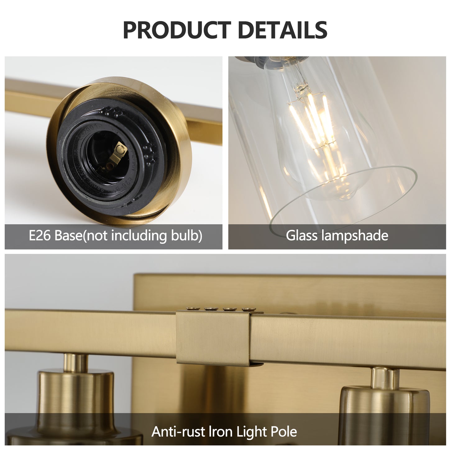 Golden 6-Light Vanity Light Fixture with Clear Glass Shades