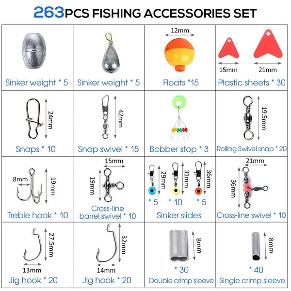 263-Piece Outdoor Fishing Tackle Set with Pliers and Storage Box