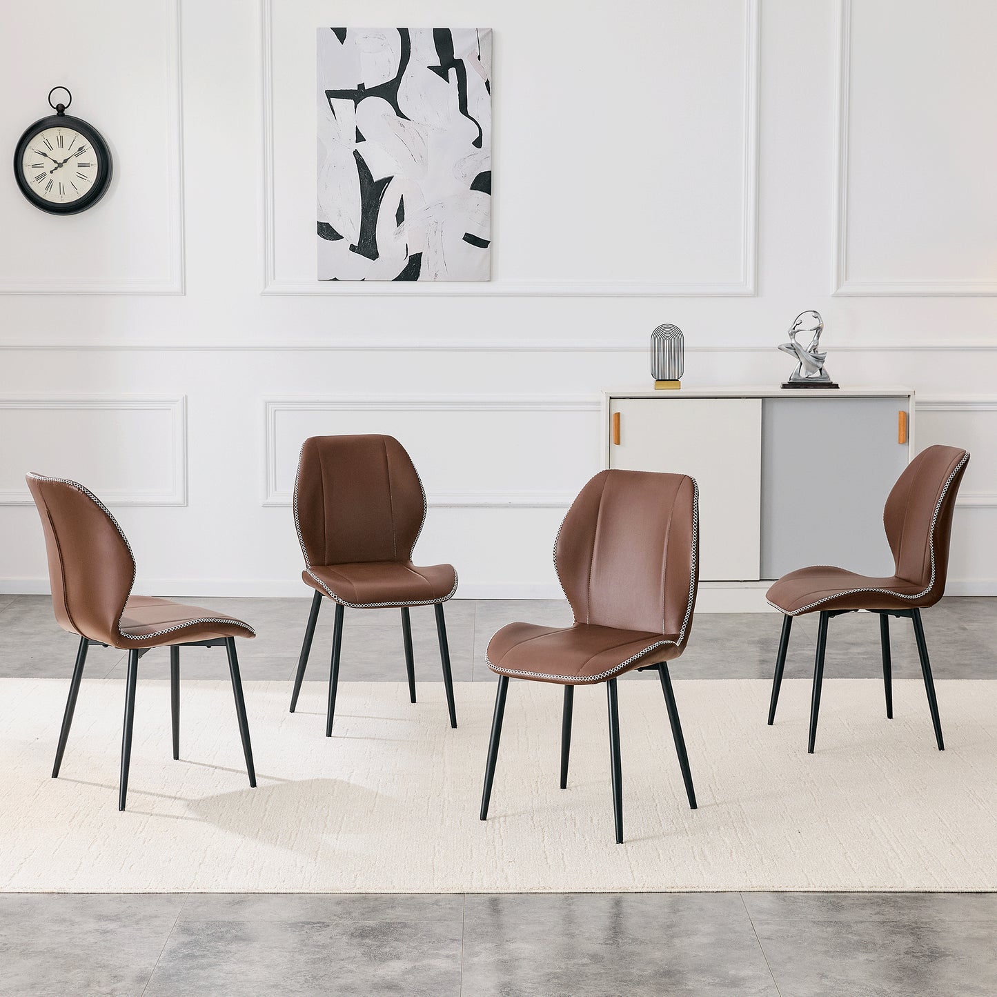 4-Pack Brown Coffee Color Light Luxury Household PU Leather Dining