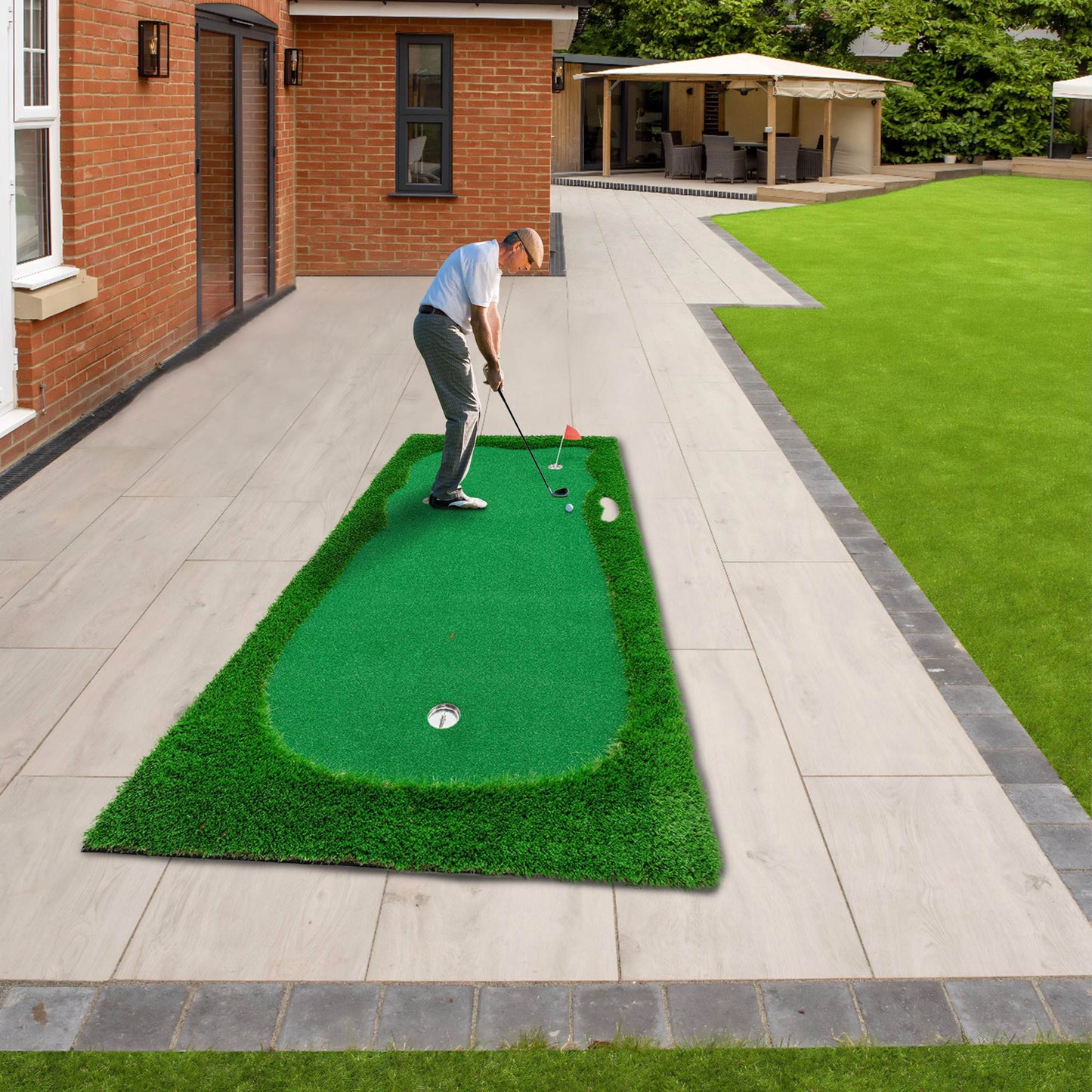 Golf Putting Green Mat - 10x5 FT with 3 Holes and Flags