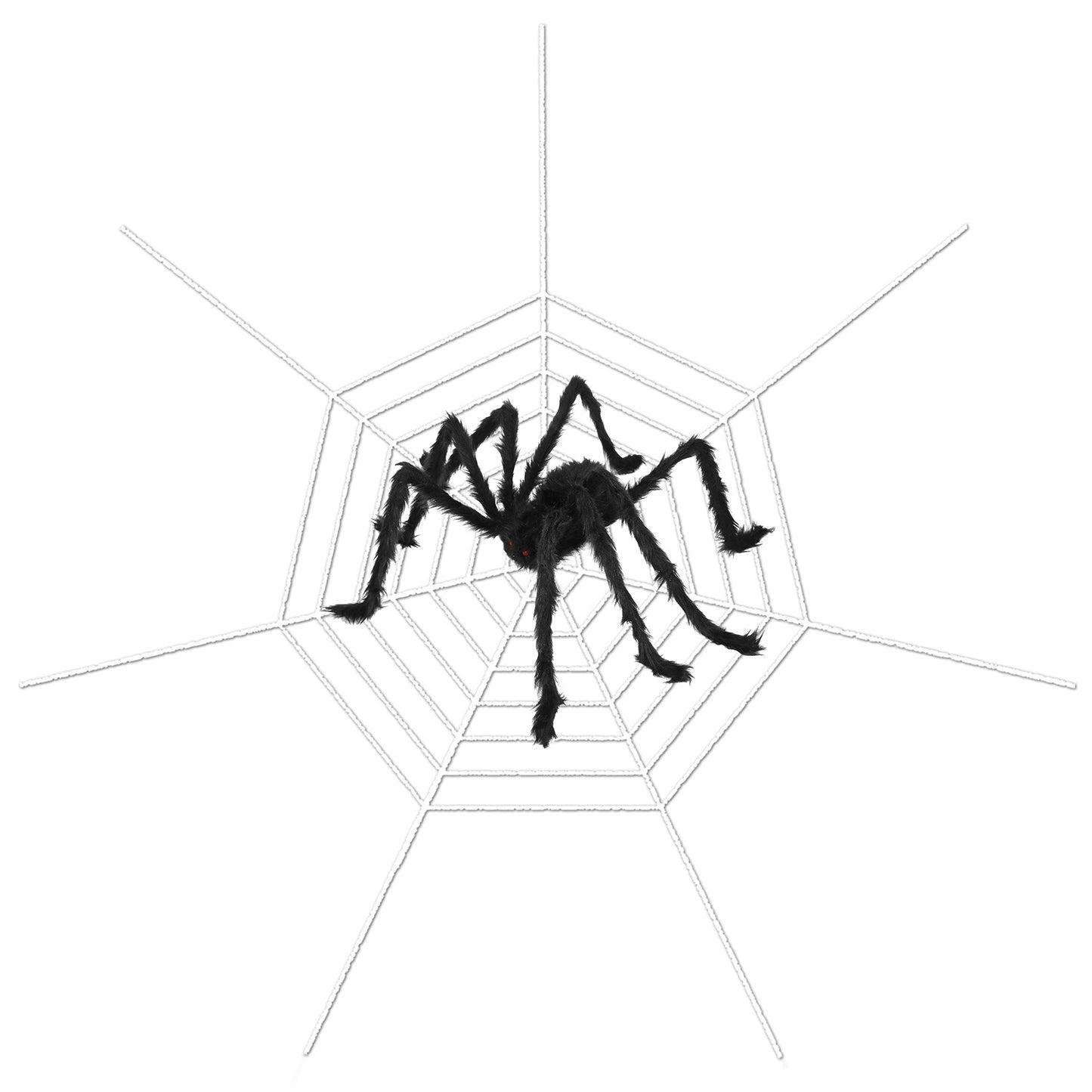 49-Inch Halloween Spider Decoration with 126-Inch Stretch Web - Black