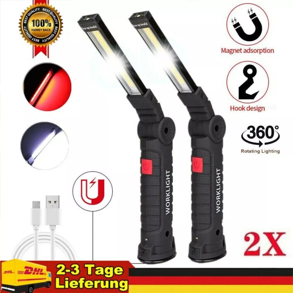 Rechargeable COB LED Work Light with Magnetic Base & 360° Rotation for Car Repair Camping