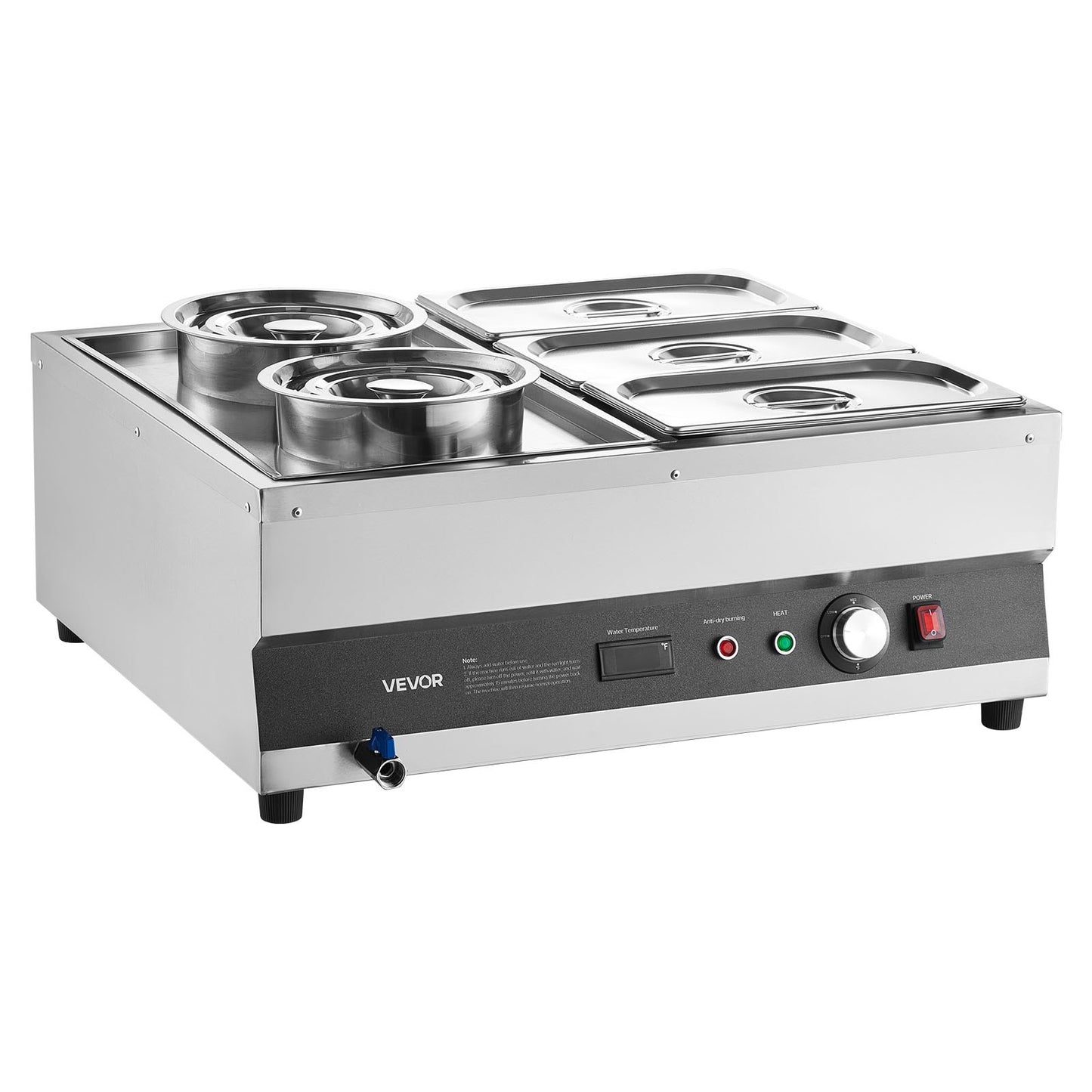 Commercial Soup Warmer Station with 2 Pots & 3 Pans - Silver