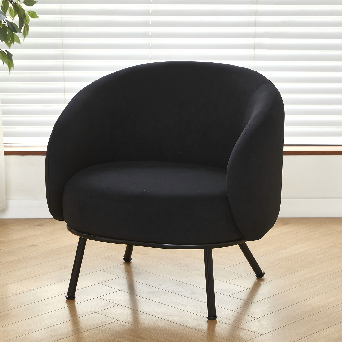 Mid-Century Modern Velvet Accent Chair, Upholstered Barrel Armchair