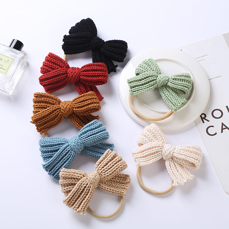 European and American Style Wool Bow Baby Hair Band - Assorted Colors, 10.5x7cm