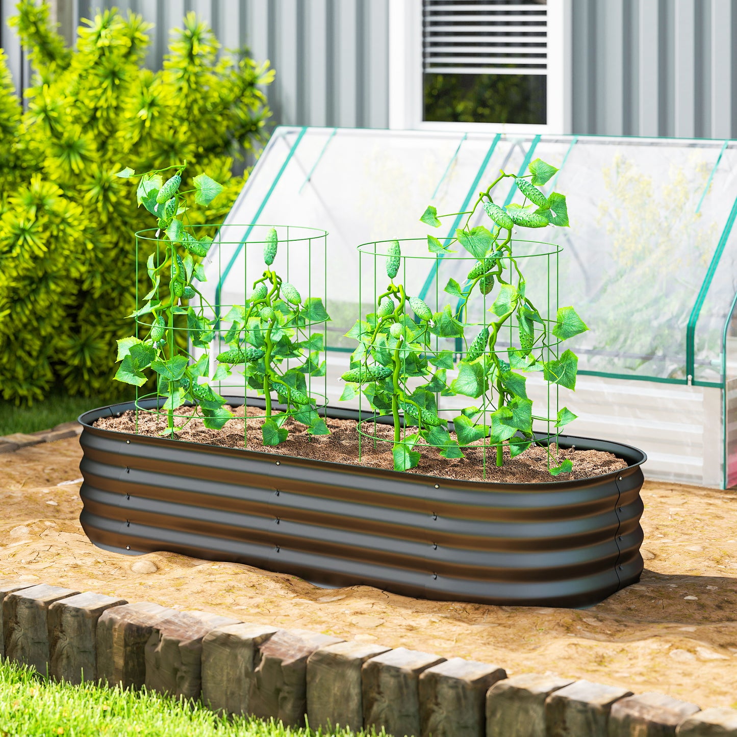 Galvanized Raised Garden Bed Kit - Metal Planter Box with Edging, Dark Gray, 595x360x170 mm