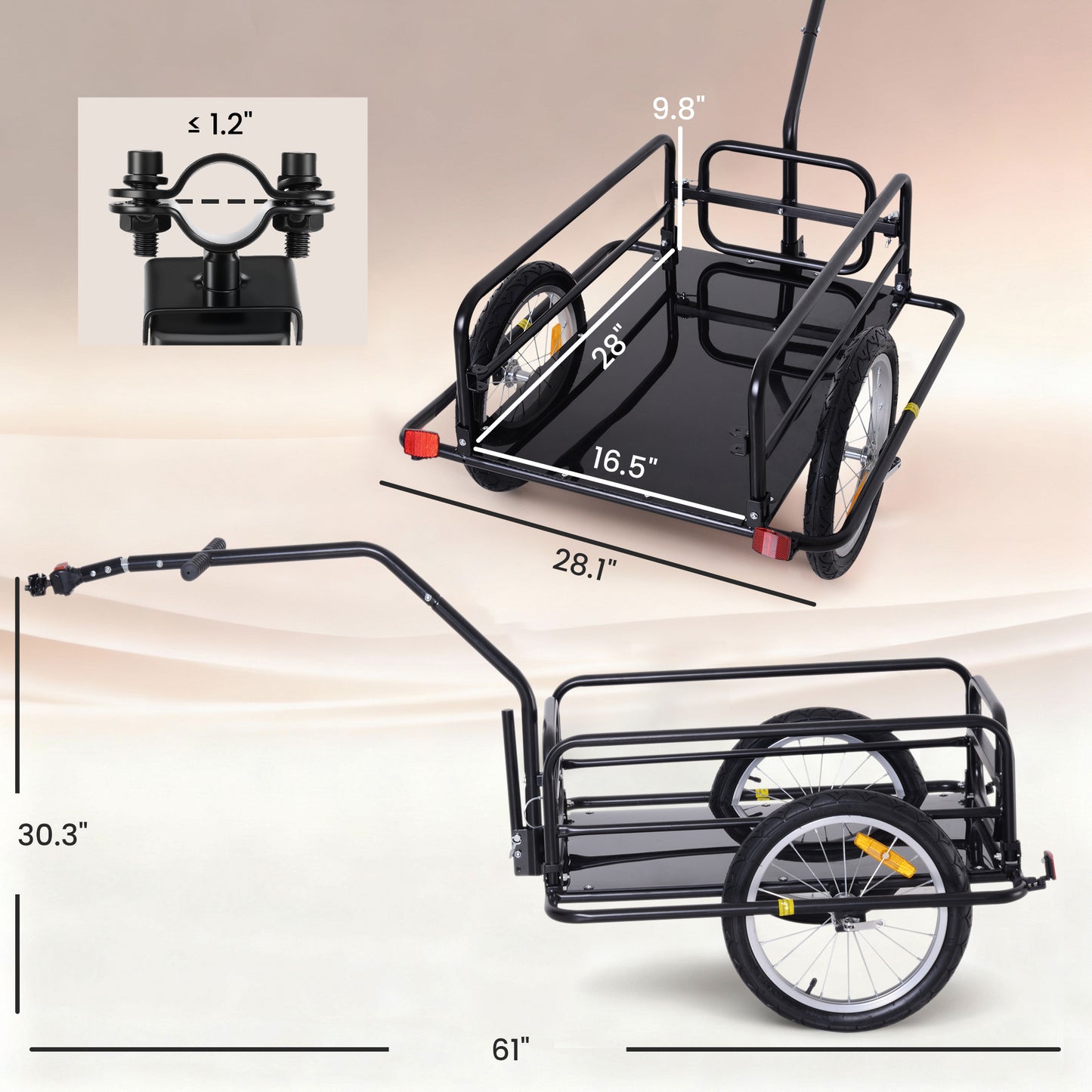 Foldable Bike Cargo Trailer Cart - 88 lbs Capacity, Black
