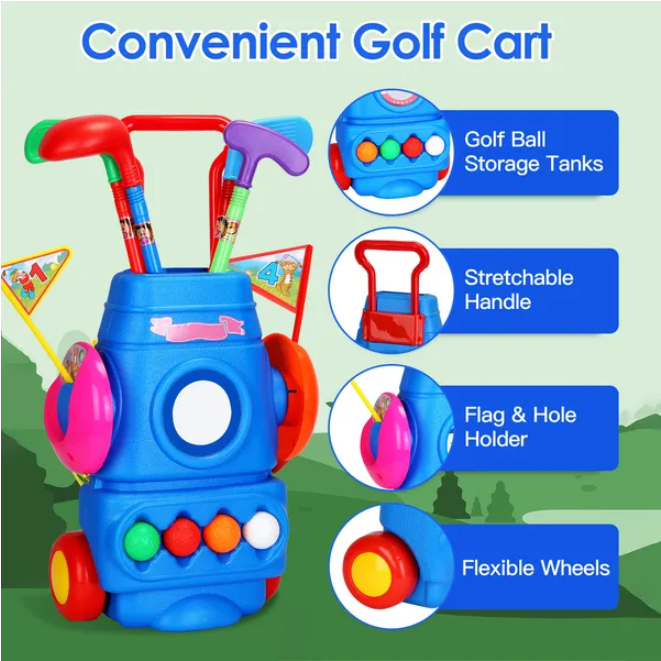 Toddler Golf Set with 4 Clubs, 4 Balls, 2 Holes & 2 Flags