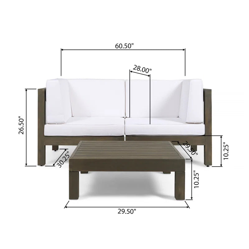 OANA 3-Piece Outdoor Loveseat Set with Coffee Table - White