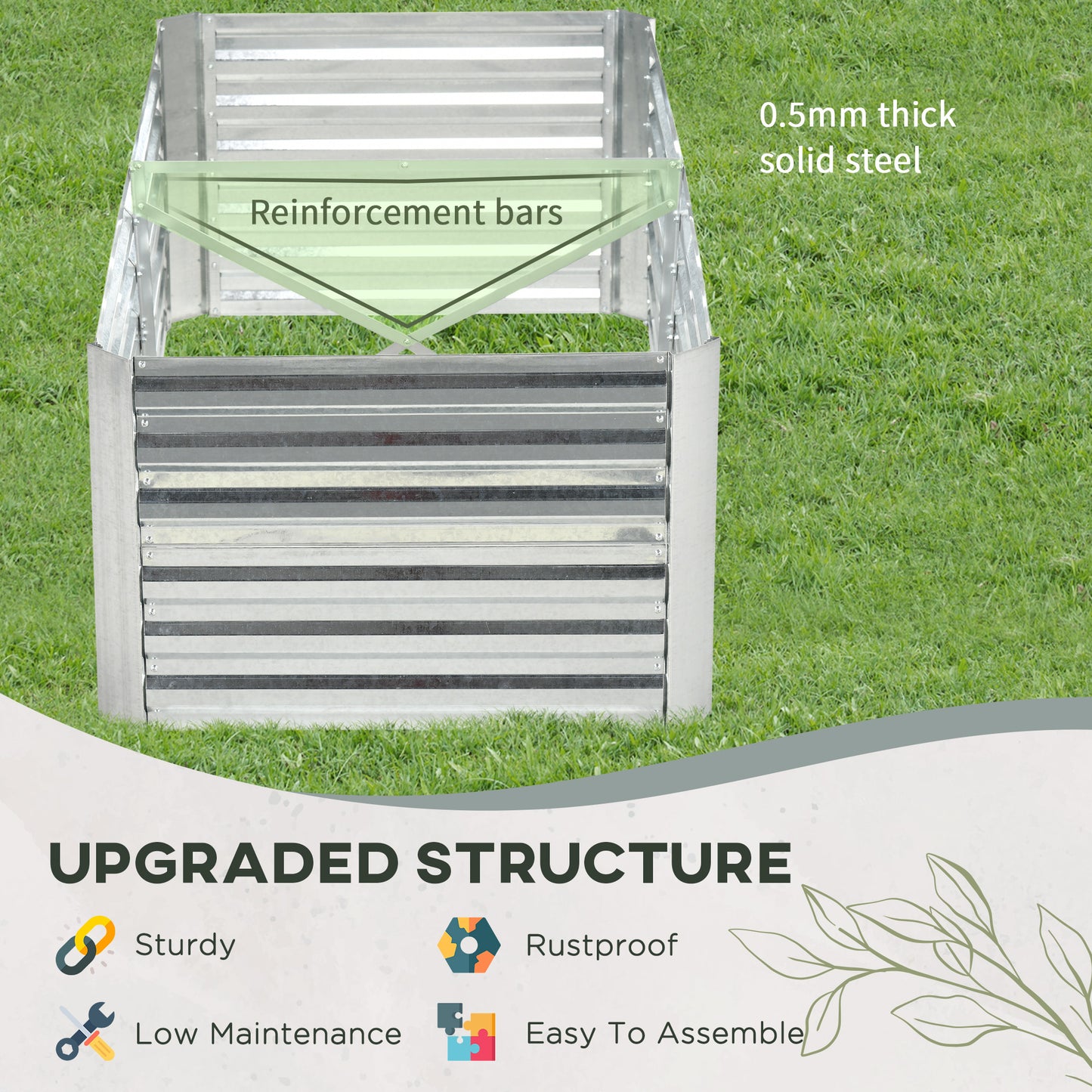 Galvanized Steel Raised Garden Bed – Outdoor Planter with Reinforced Rods, 71 x 36 x 23 Inches
