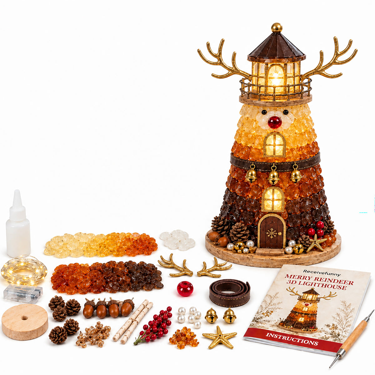 Santa Claus Glass-Textured Lighthouse Holiday Ornament Kit - All Styles