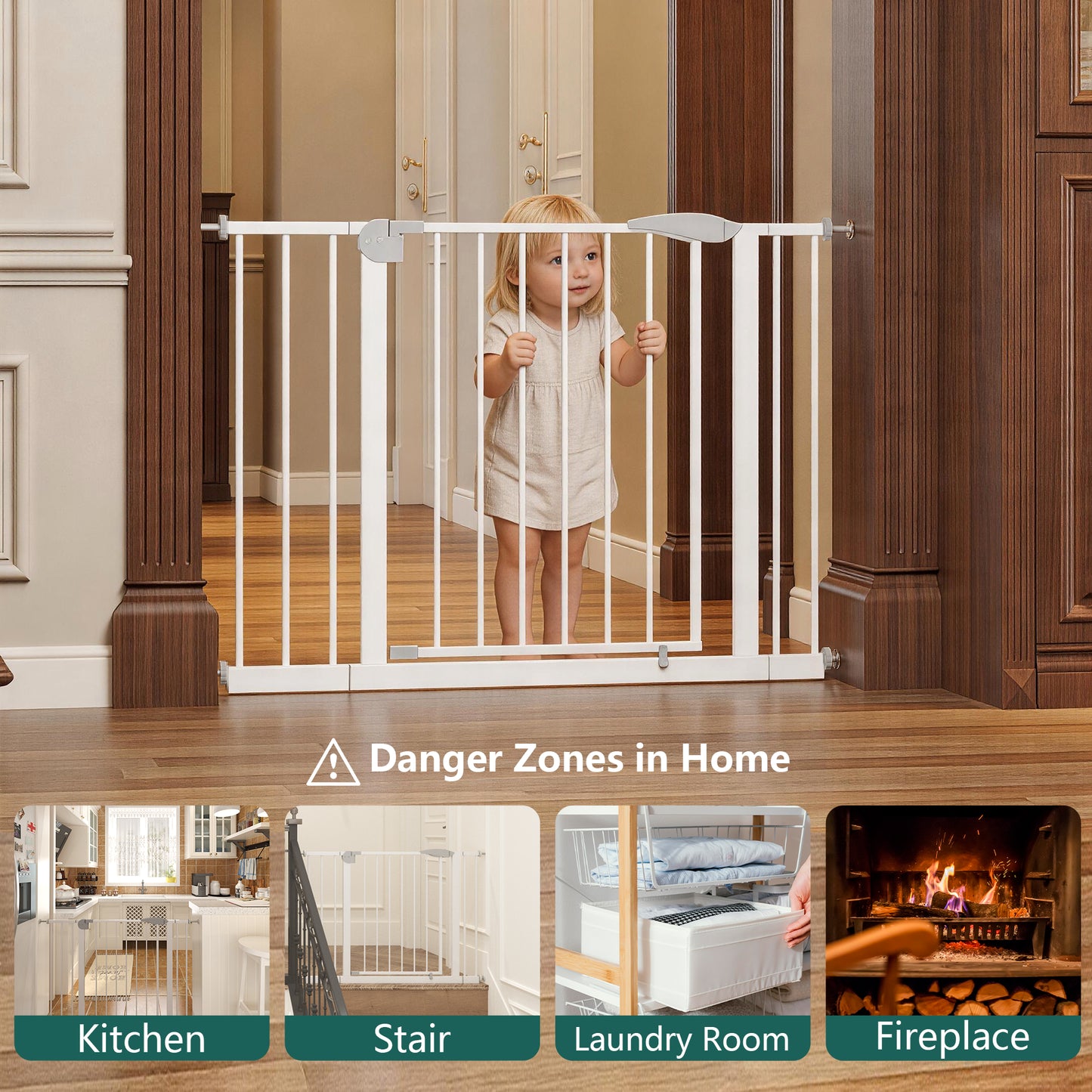 2-Pack Pressure-Mounted Baby Gate for Stairs & Doorways - White